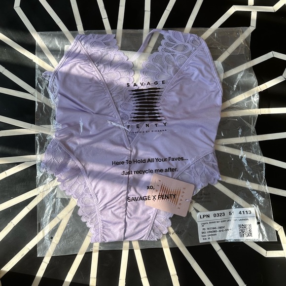 Savage X Fenty Purple Lavender Savage Not Sorry Lace Teddy Bodysuit - Picture 11 of 17